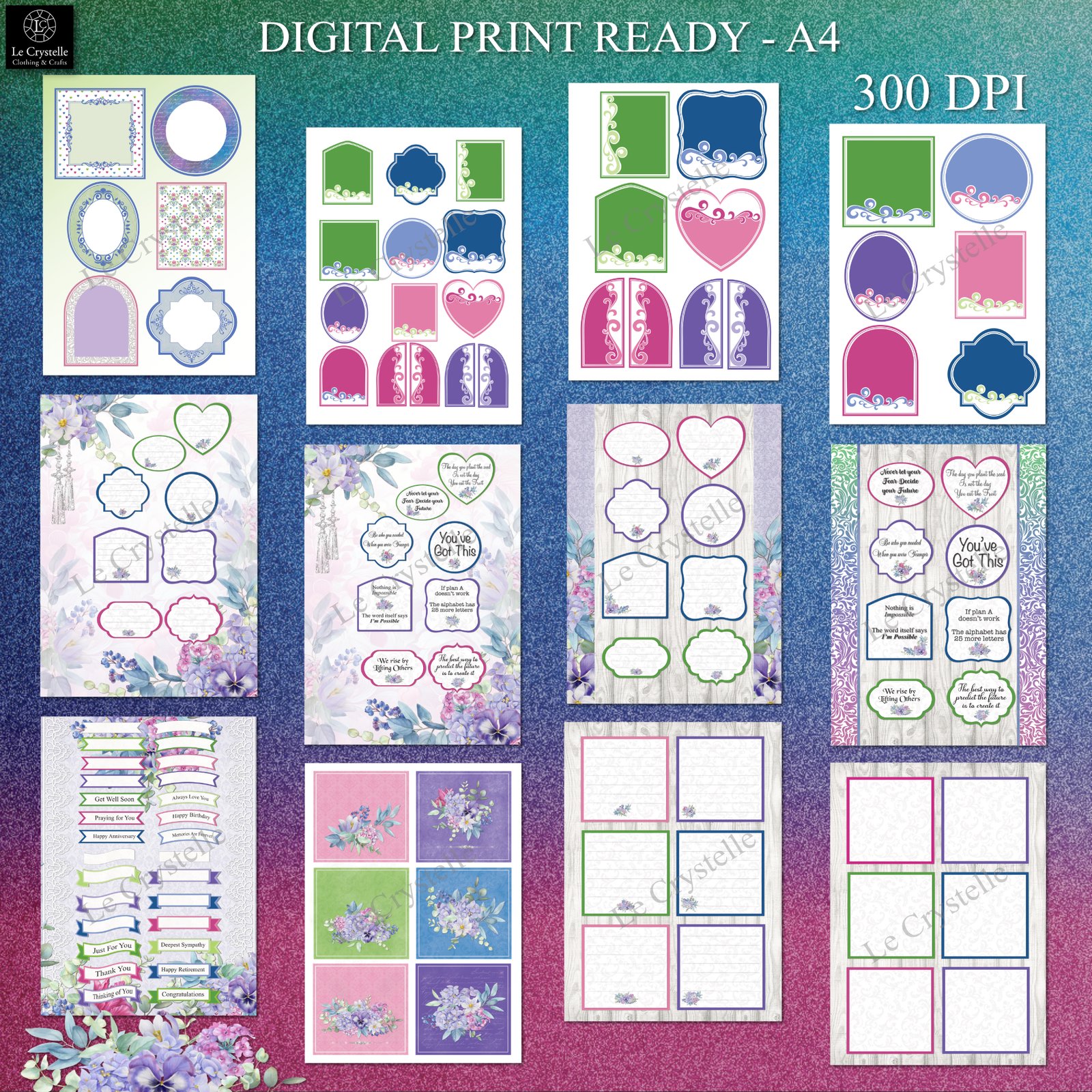 Digital Mermaid Elegance Envelopes, Tags and Embellishment Collection