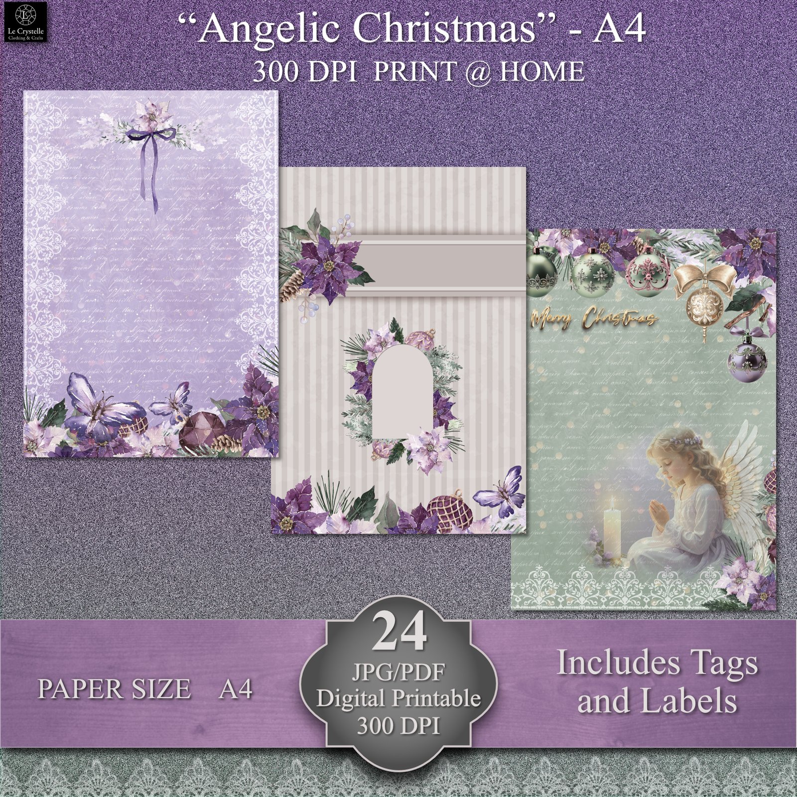 Angelic Christmas A4 Digital Paper Collection - Image 2