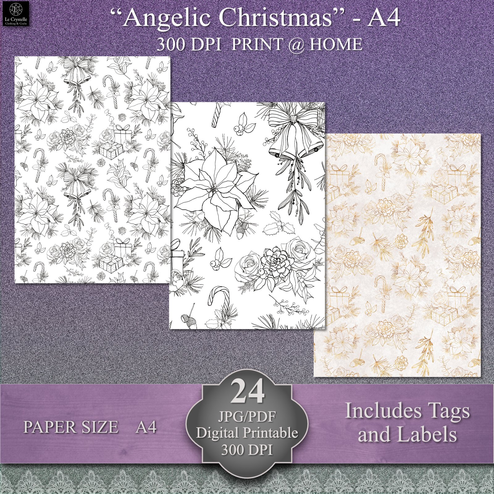 Angelic Christmas A4 Digital Paper Collection - Image 4