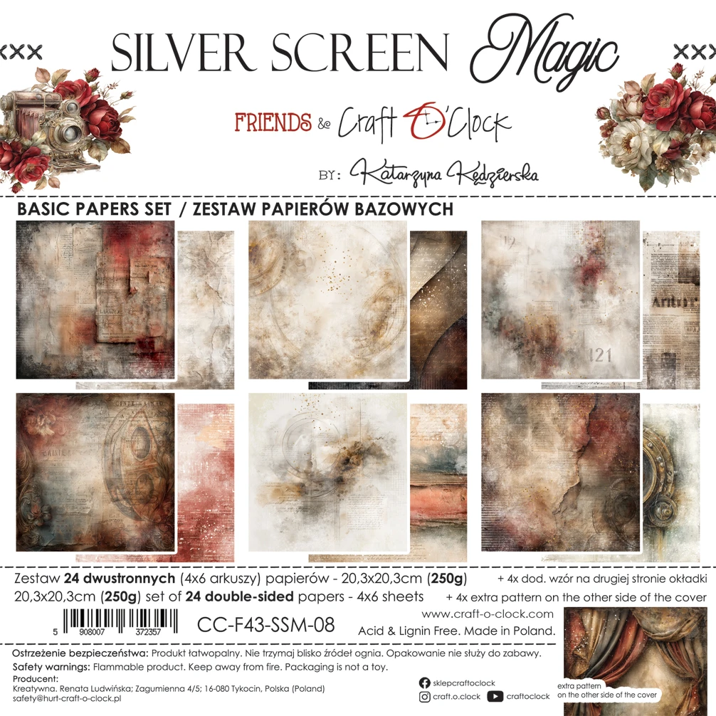 Craft O'Clock Silver Screen Magic 8x8 Background Papers