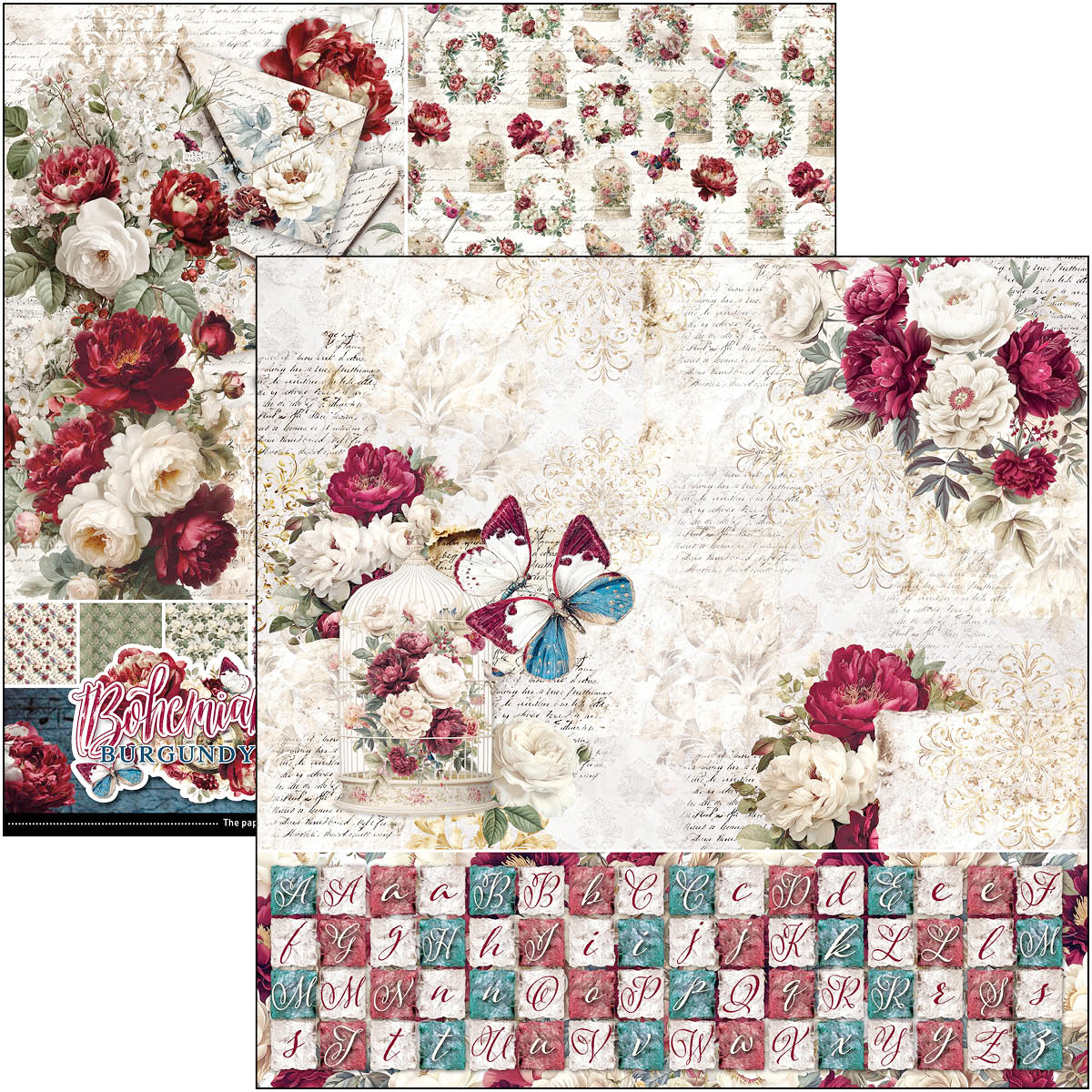 Bohemian Burgundy Patterns Pad 12"x12" 8/Pkg - Image 2