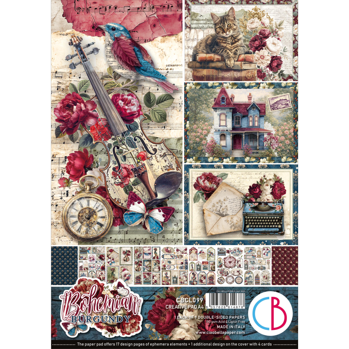 Bohemian Burgundy Creative Pad A4 9/Pkg