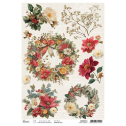 Merry & Bright Rice Paper A4 Floral Wreaths