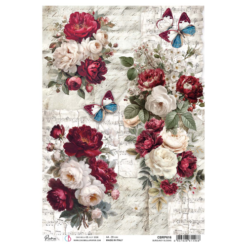 Bohemian Burgundy Rice Paper A4 Burgundy Blooms
