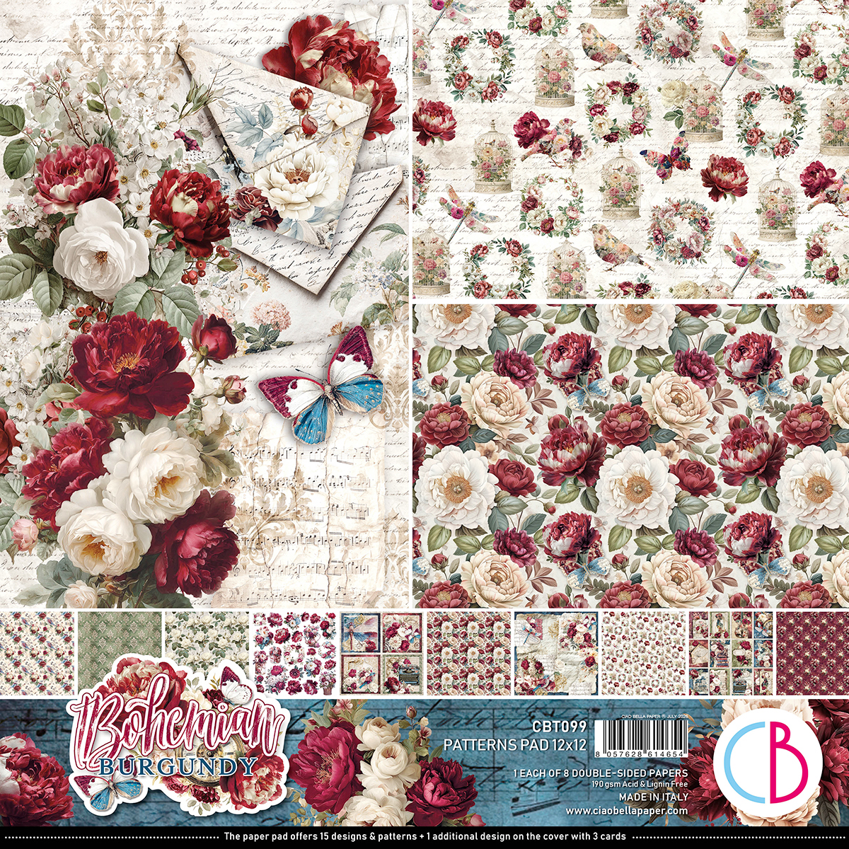 Bohemian Burgundy Paper Pad 12"x12" 12/Pkg