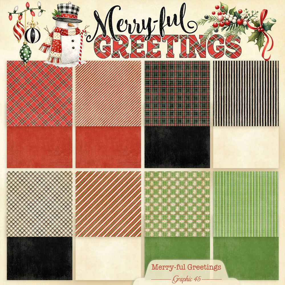 Graphic 45 Merry-ful Greetings 12x12 Plaids & Stripes Pack