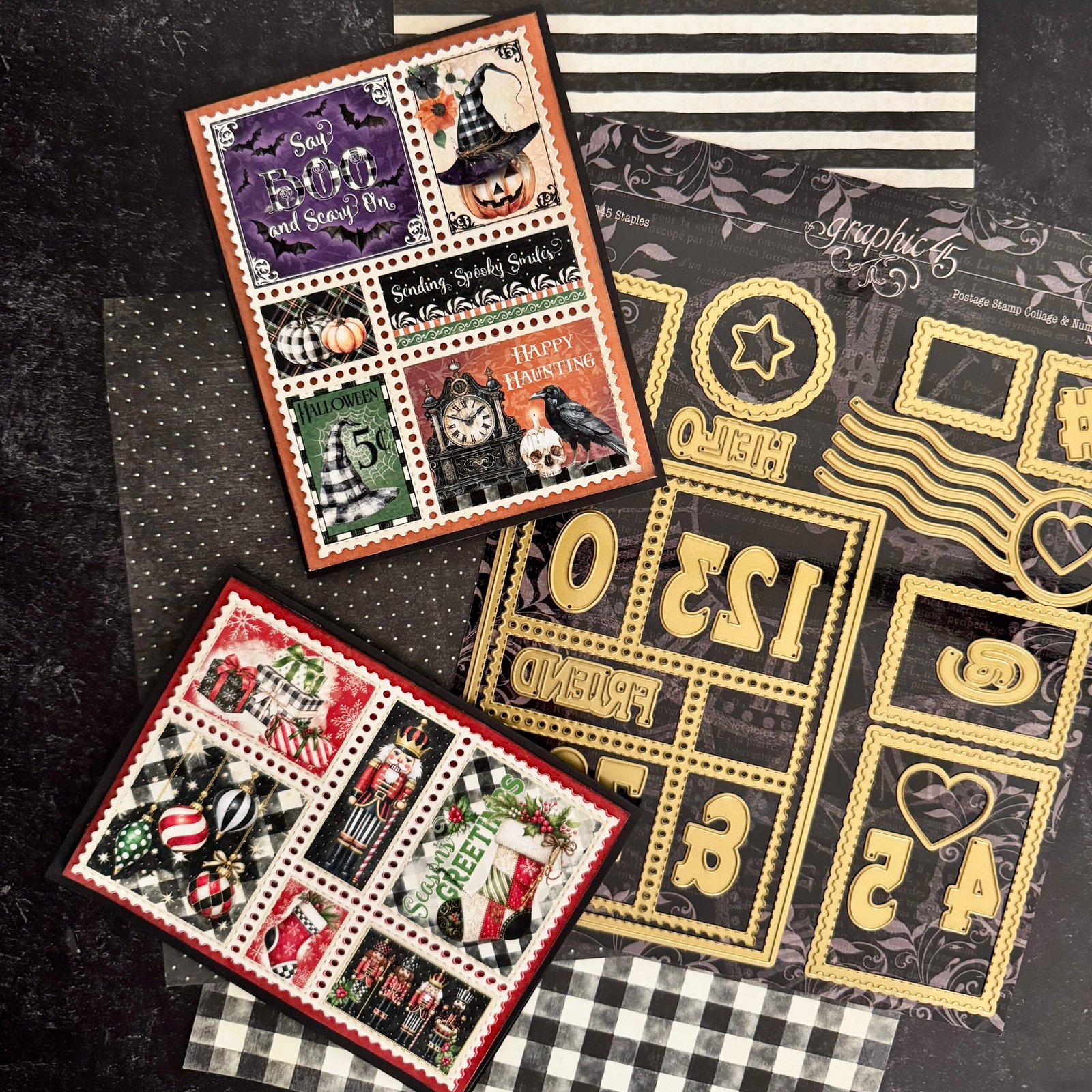 Graphic 45 Postage Stamp Collage & Numbers Die Set