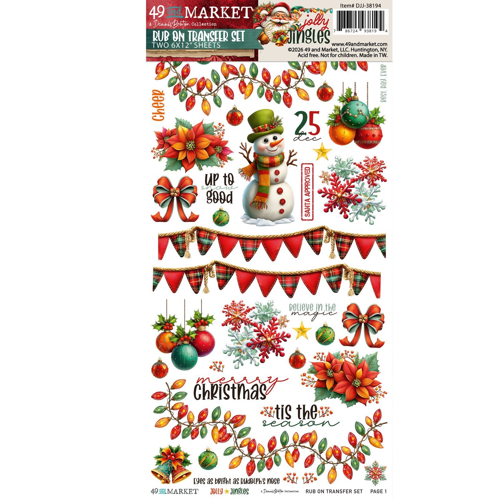 49 and Market - Jolly Jingles 6 x12 Blendable Rub-on Transfer Set