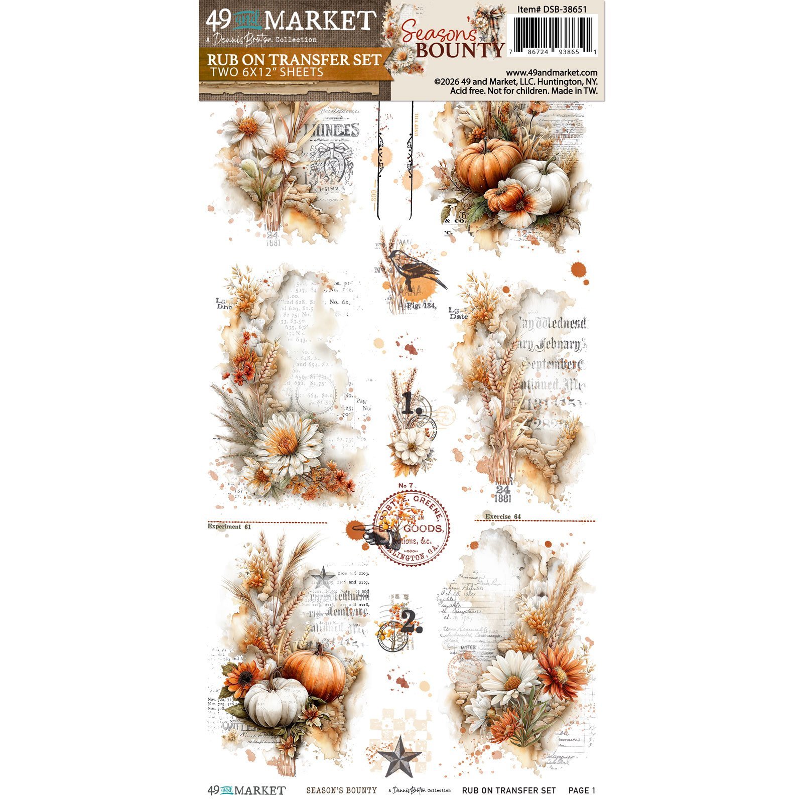49 and Market - Season's Bounty 6 x12 Essential Rub-on Transfer Set