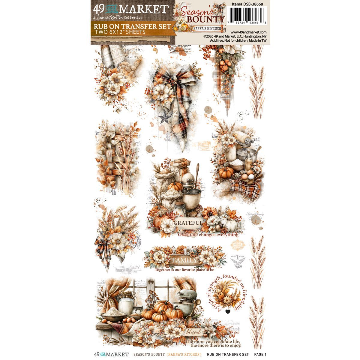 49 and Market - Season's Bounty 6 x12 Nanna's Kitchen Rub-on Transfer Set