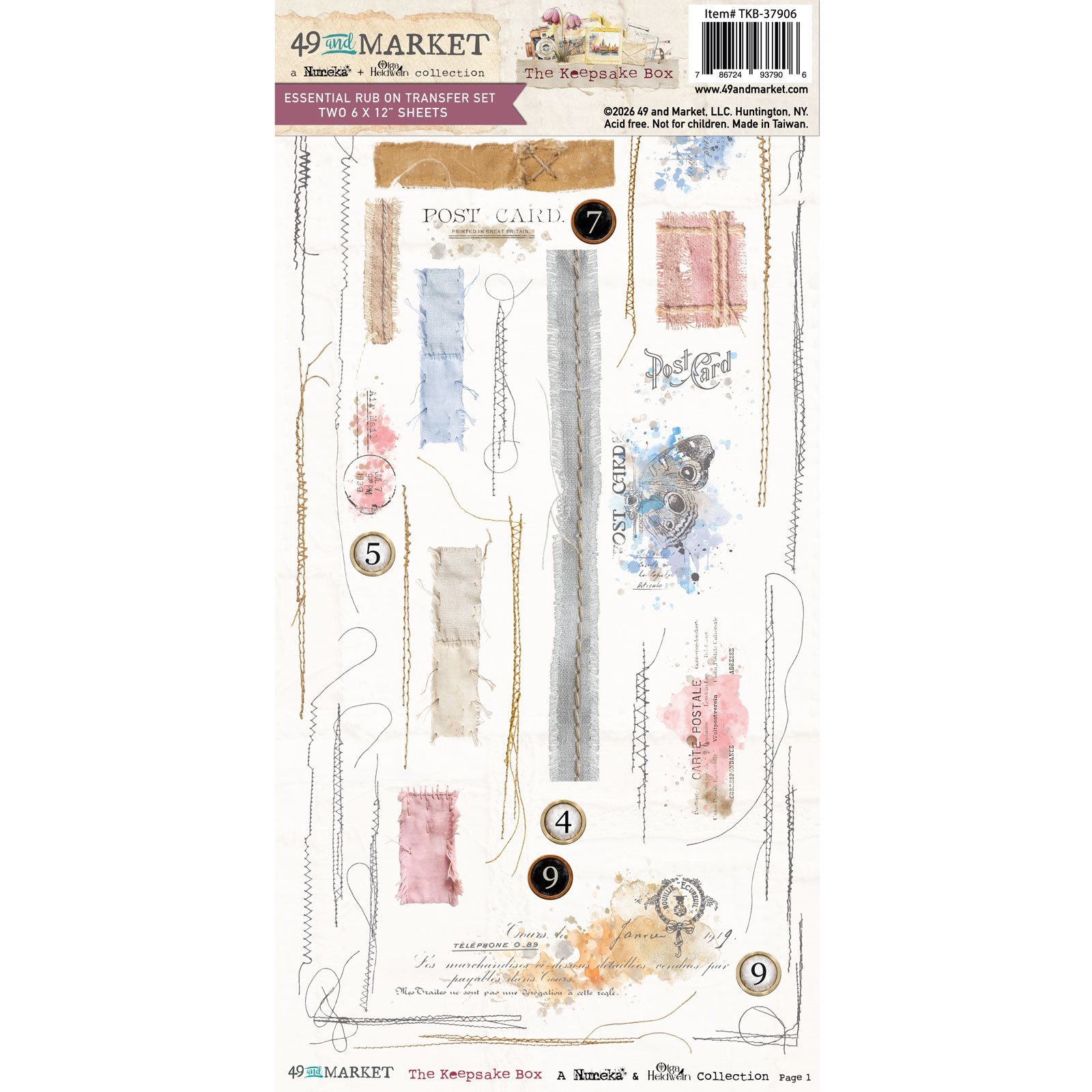 49 and Market - The Keepsake Box 6 x12 Essential Rub-on Transfer Set