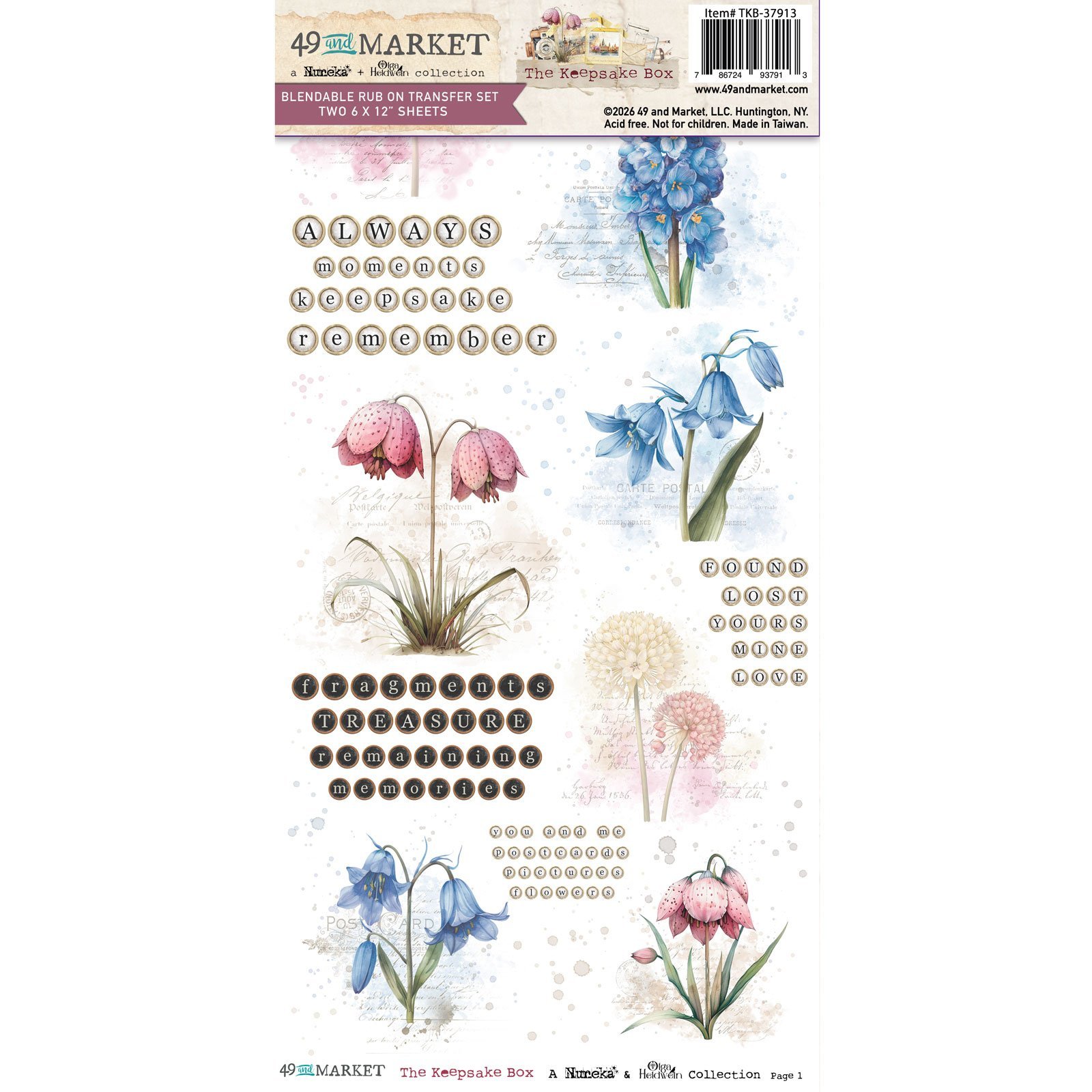 49 and Market - The Keepsake Box 6 x12 Blendable Rub-on Transfer Set